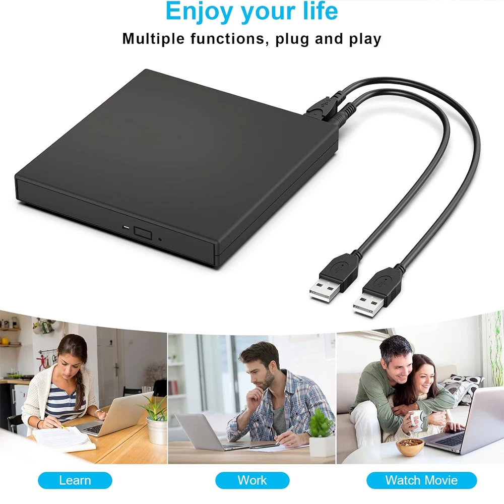 External CD-RW Drive / Writer Player External CD DVD Drive DVD-RW Burner Read USB 2.0 Slim Protable For Laptop Notebook PC