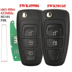 Jingyuqin-Clé à distance de voiture 4D83 FSK 433Mhz, 2/3 boutons, pour Ford C-Max Focus Galaxy Ranger Mondeo S-Max HU101 5WK50165 / 5WK49986