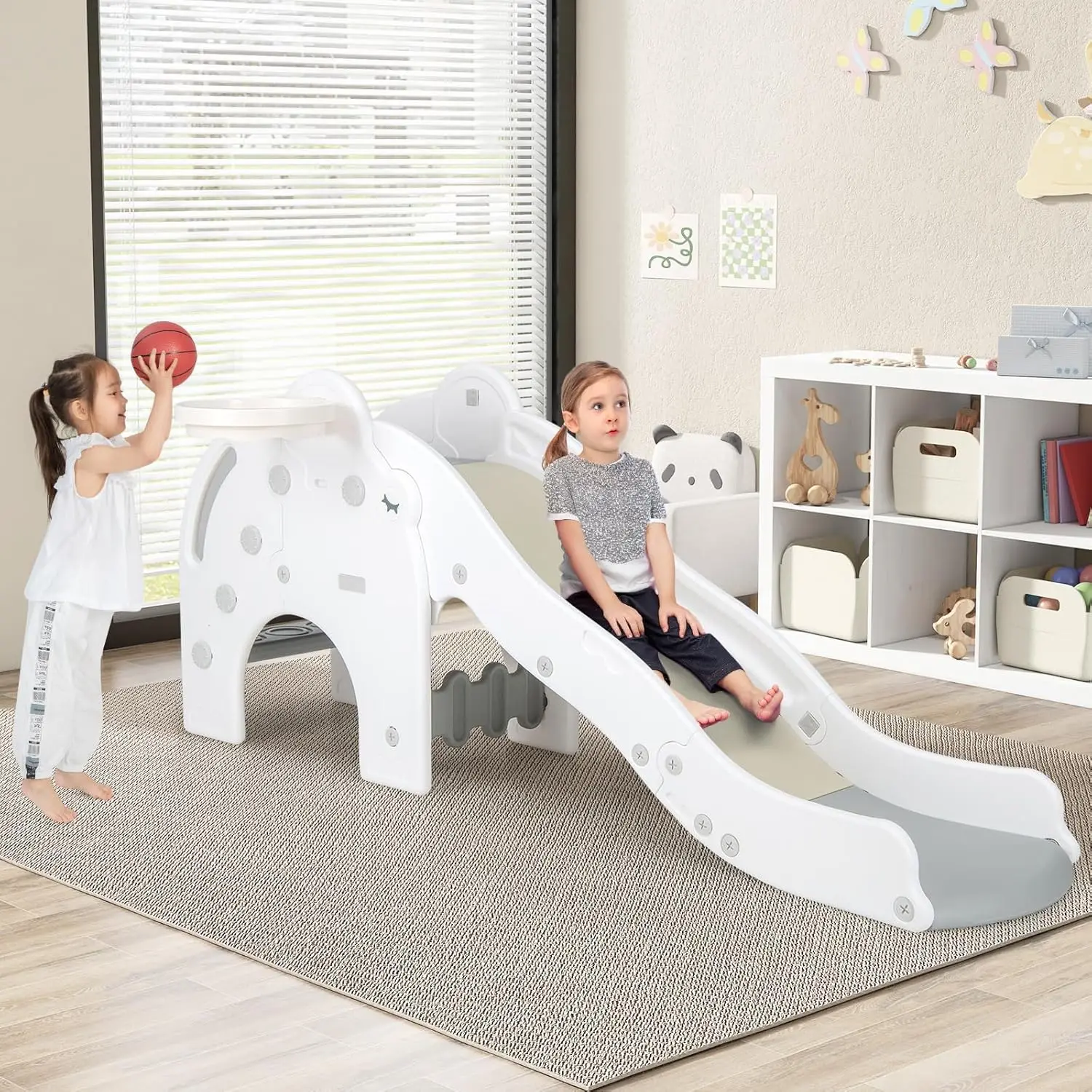 Glissière Ondulée pour Tout-Petit, 4 en 1, Glissière Intérieure pour Enfants, Charge Maximale de 330lb pour 18 Mois et Plus, Ballon de Basket-Ball, Escalade Extérieure