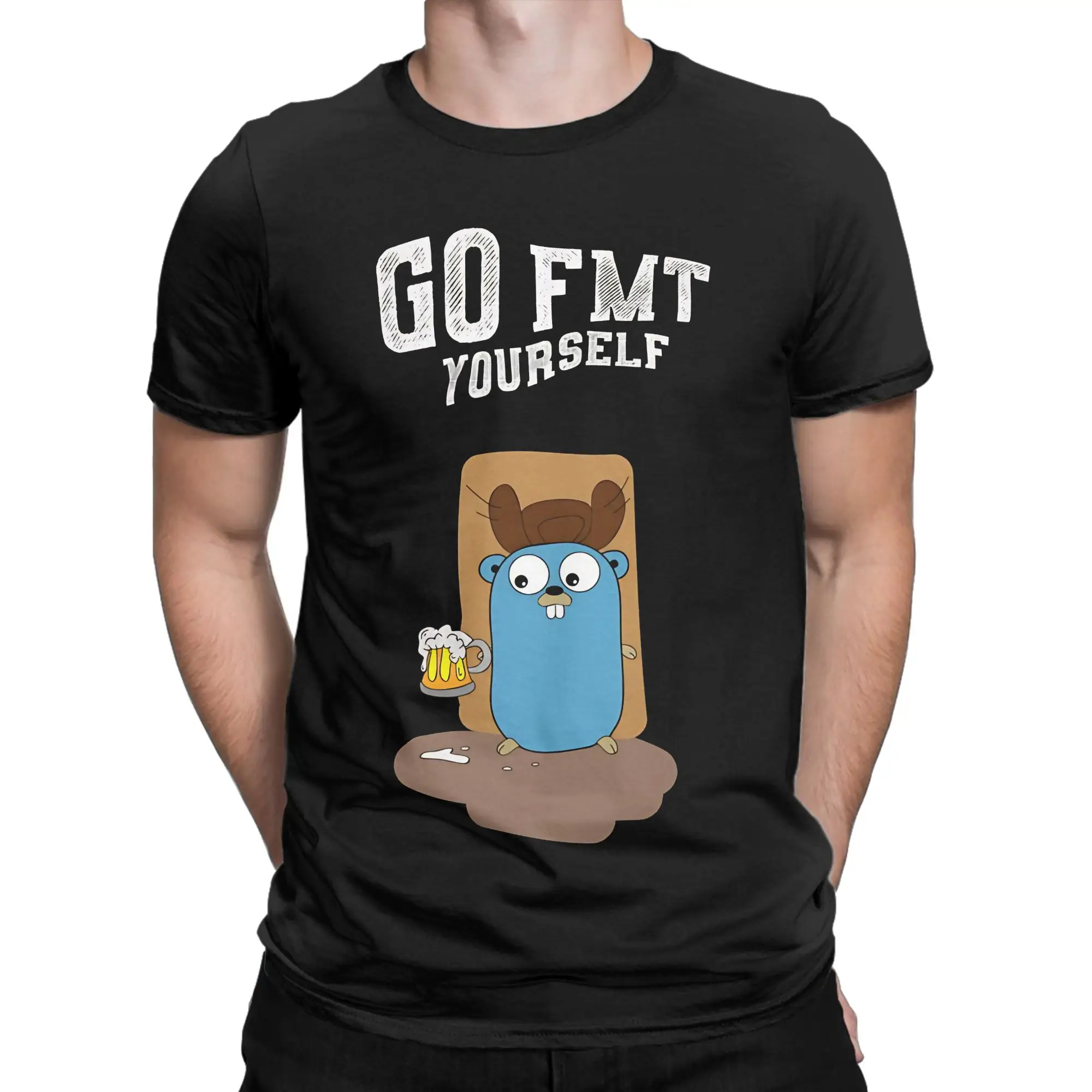Go fmt yourself Funny 100% Cotton T-Shirt gopher Tops Tees For Men