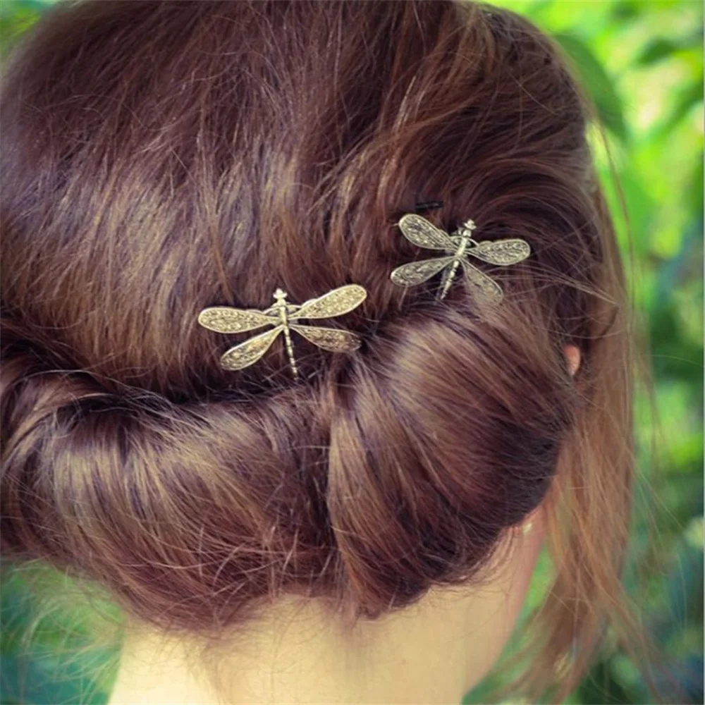 2 Teile/satz Metall Libelle Haar Clip Pins Mädchen Haarnadel Haarspange Vintage Haarnadeln Frauen Zubehör Schmuck Geschenke – Detail 2