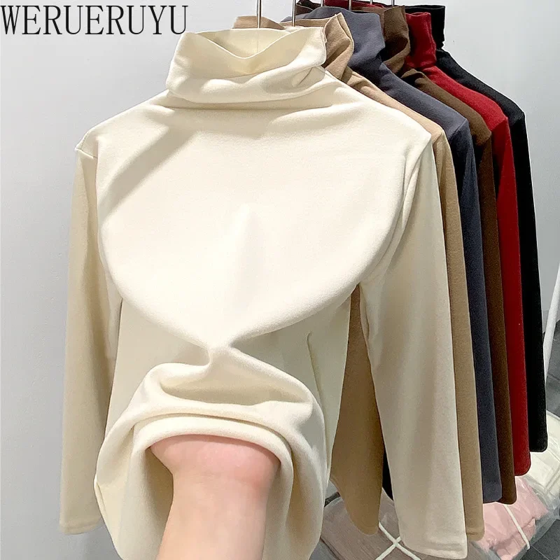 Turtleneck Women T-shirt Long Sleeve Y2k Tops Autumn Winter Korean Fashion Tees Elegant Thick T-shirts for Womens Clothing 2024