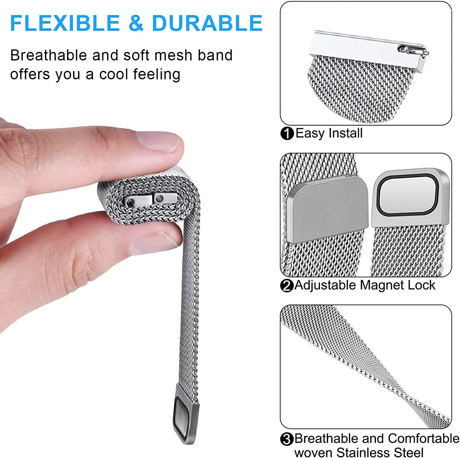 20mm 22mm Milanese Loop Strap For Samsung Watch 7 6 5 4/Amazfit GTS/GTR/Bip Metal Bracelet For Huawei Watch GT5-4-3-2-5 Pro 46mm