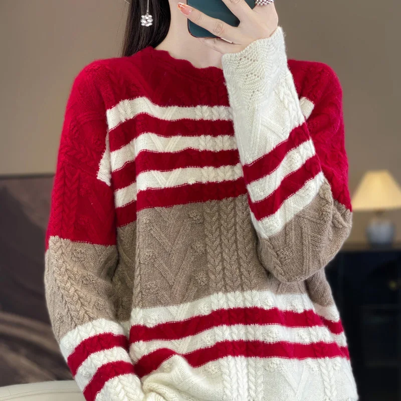 

Classic autumn winter knitted wool women's pullover long sleeved round neck soft sweater breathable high-quality fashionable top