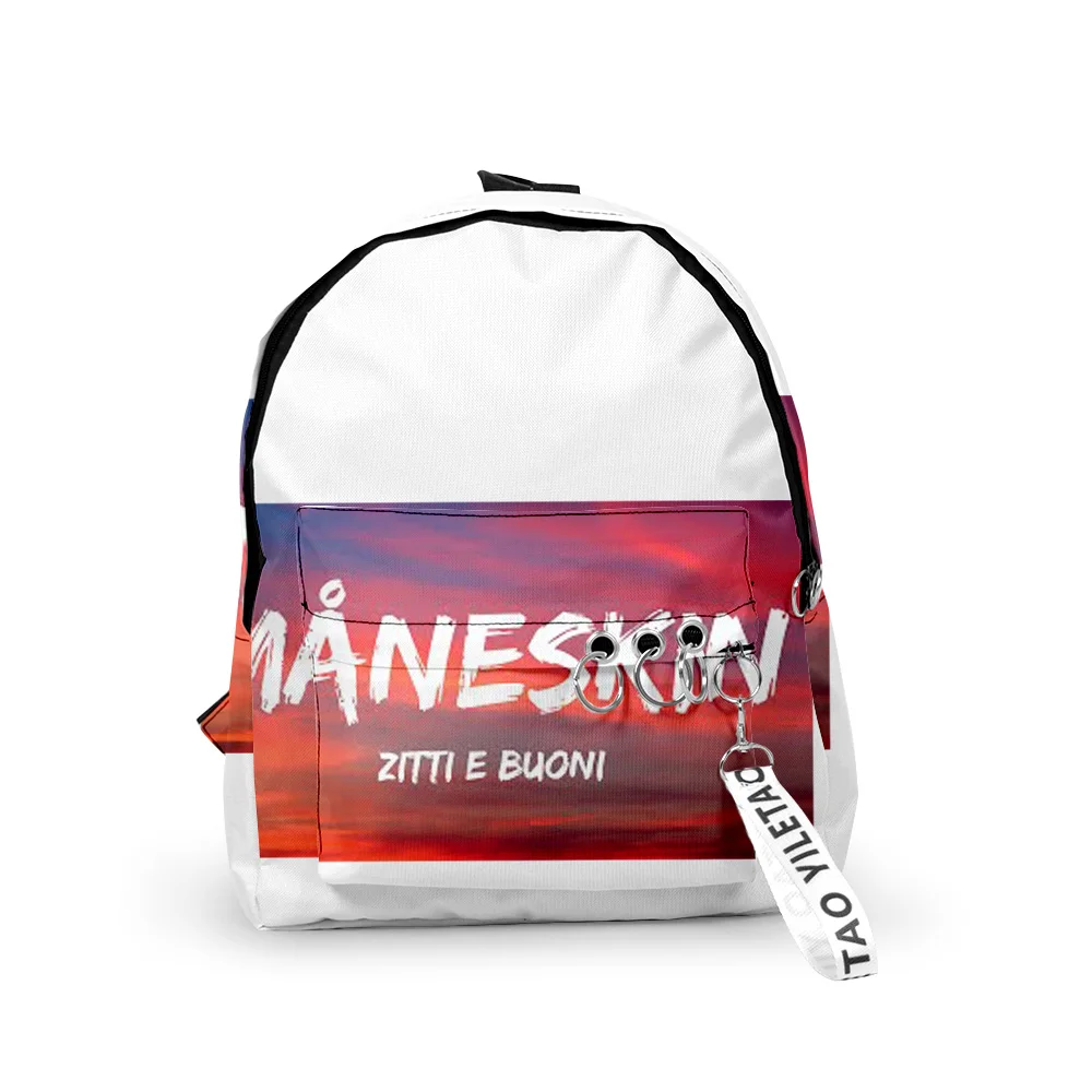 

Trendy Popular Maneskin Notebook Backpack Boys/Girls pupil School Bags 3D Print Keychains Oxford Waterproof Small Backpacks