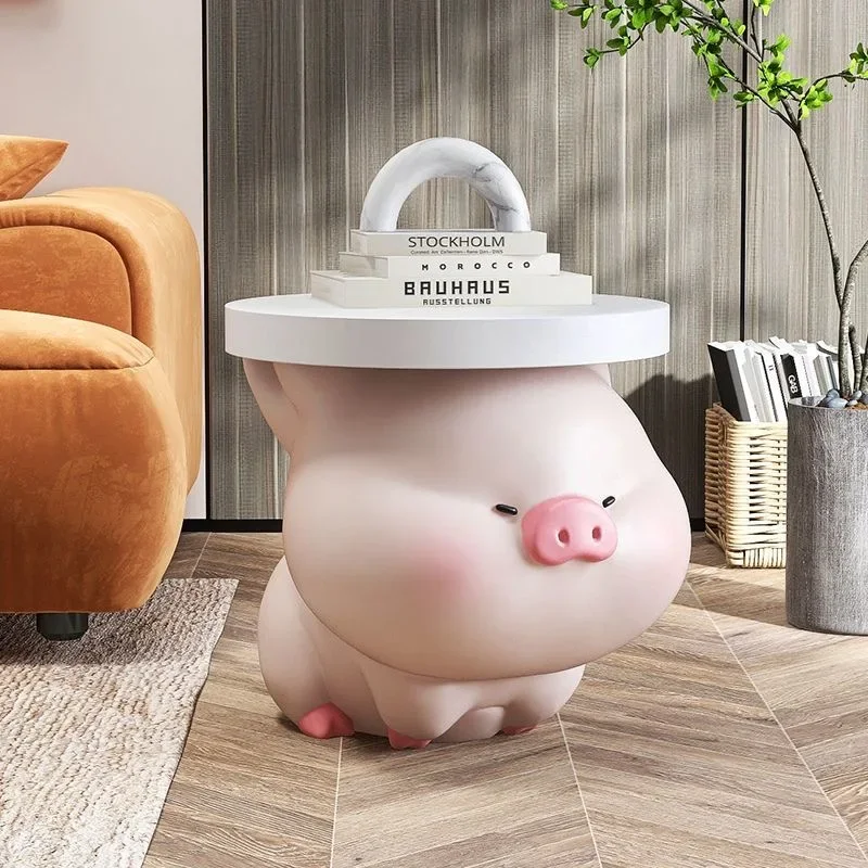 

Cartoon Pink Pig Statue Living Room Animal Coffee Table Bedroom Bedside Table Sofa Creative Corner Side Tables Cabinet Furniture
