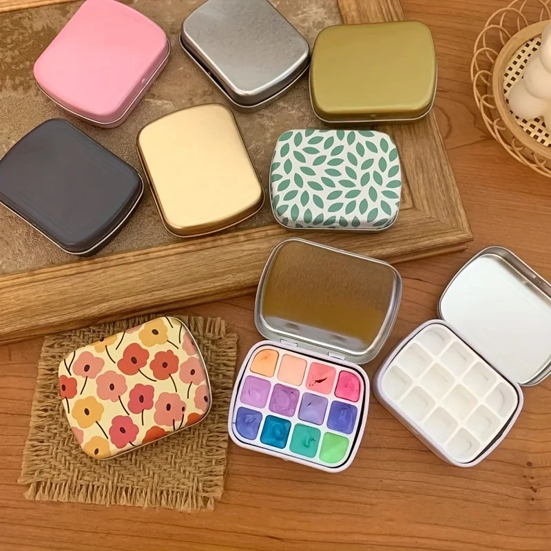 Portable Watercolor Paint Dispenser Box 12 Colors with Compartment Round Corner Compartment Transparent Travel Paint Mixing Box