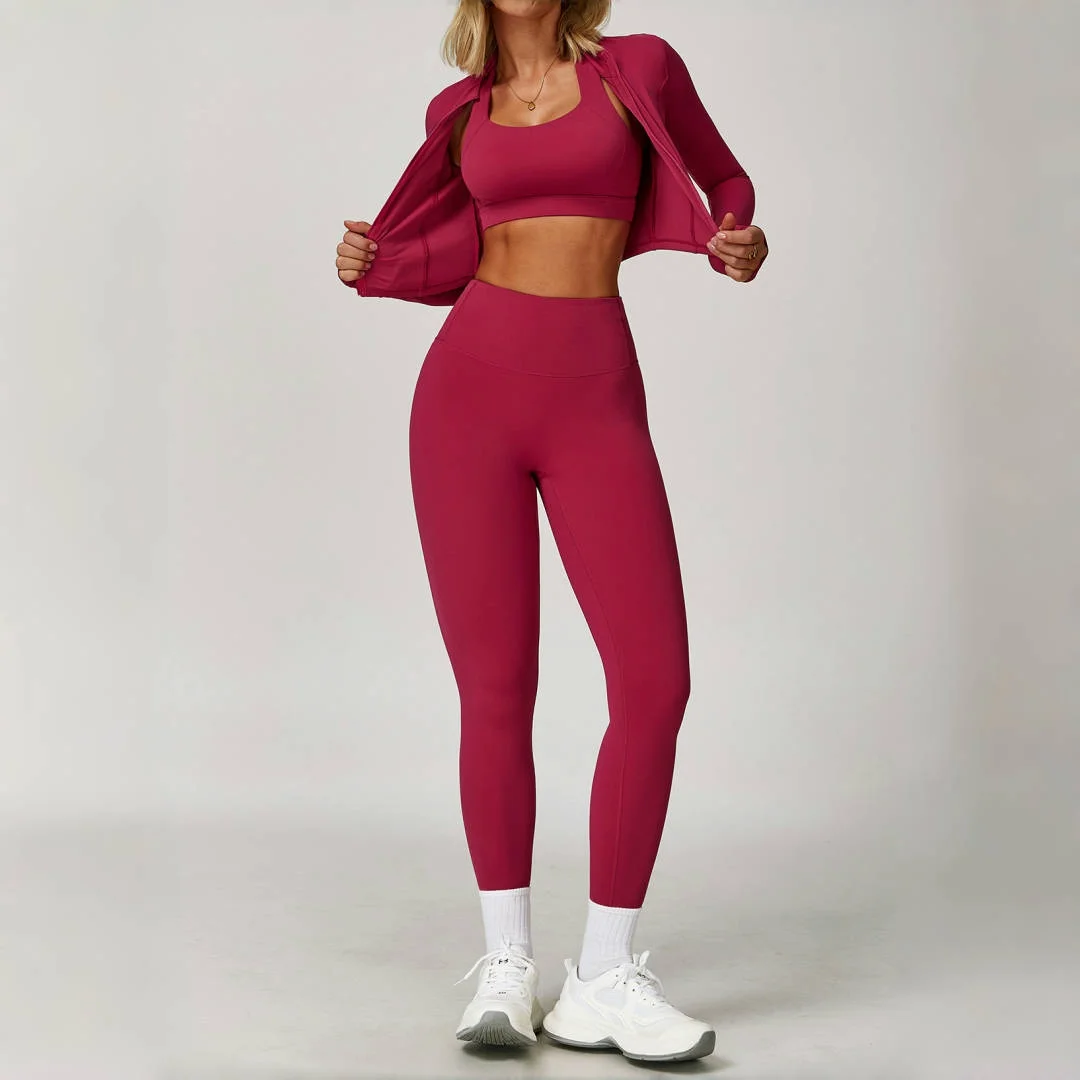 

Комплект для фитнеса из 3 предметов: женский облегающий спортивный бюстгальтер, шорты для йоги с эффектом подтяжки бедер, куртка на молнии, леггинсы для тренировок в спортзале