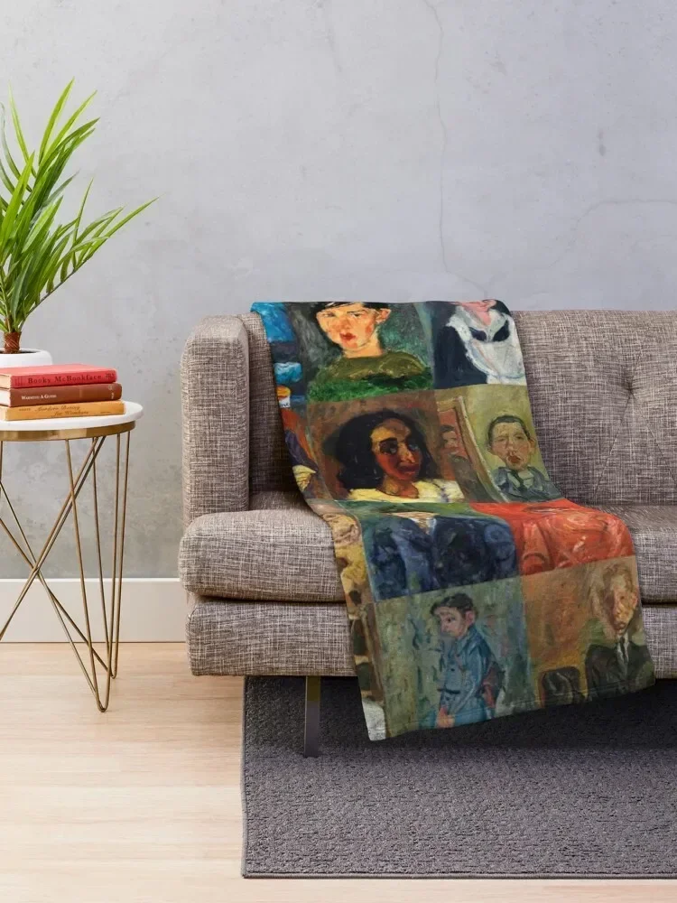 Chaim Soutine Faces Throw Blanket Decorative Sofas Plaid Blankets