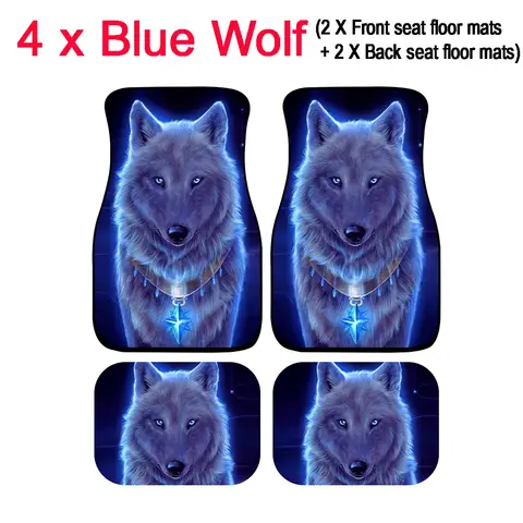 4PCS Universal Car Floor Mat Wolf Background Rubber Anti Slip Dustproof waterproof Front Rear Auto Mats for SUV Interior
