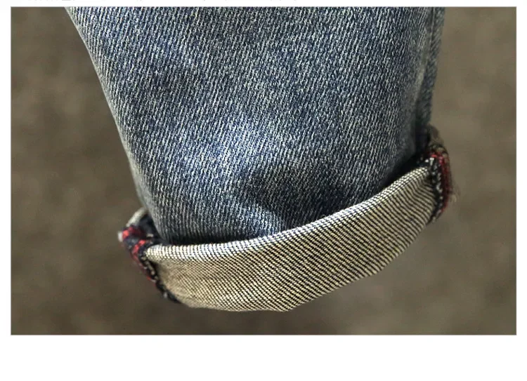 الشتاء الرجال الجينز طويل الدينيم قلم رصاص بانت لصق بسيط مستقيم بنطلون سليم صالح عادية عالية الخصر غمد جيب زر السراويل #6