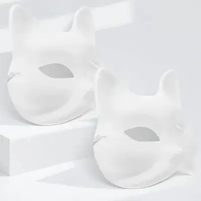 

12pcs DIY Hand Painted Pulp Masks Lightweight Fox Animal Masquerade Blank White Face Mask for Halloween Party Stage Performance