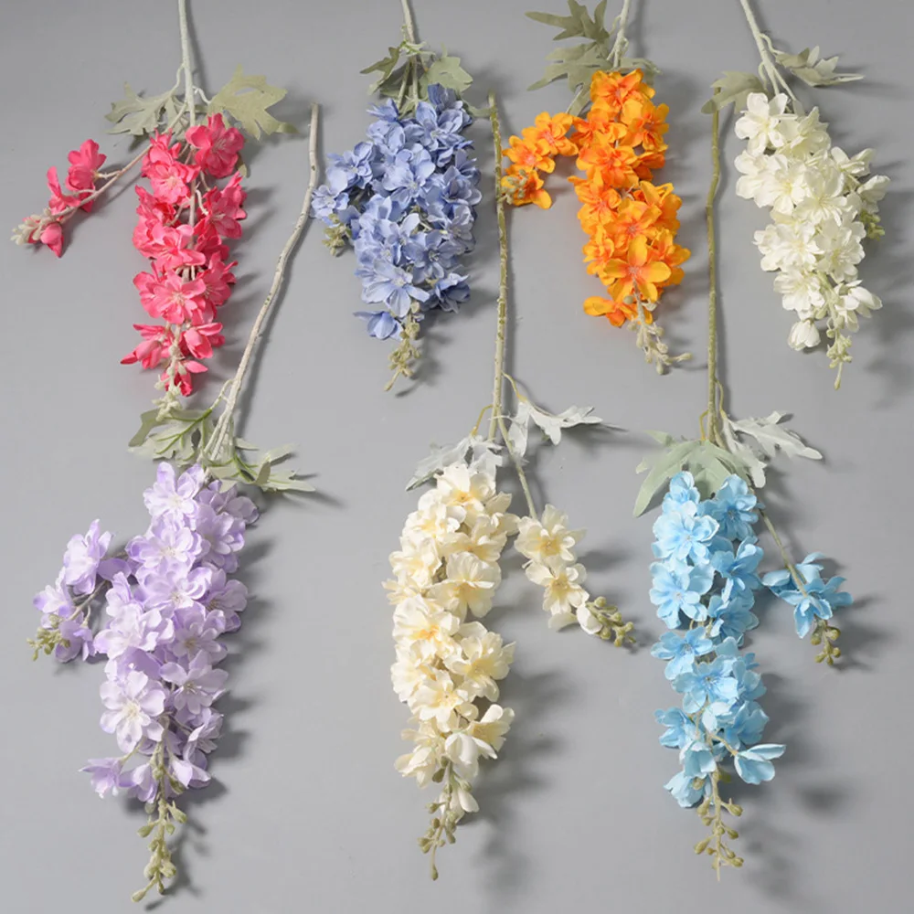 5/10/15 pièces Fleurs artificielles en delphinium à 2 têtes, décoration de mariage, décoration de la maison, fausses fleurs pour accessoires de photographie, arrangement de fête