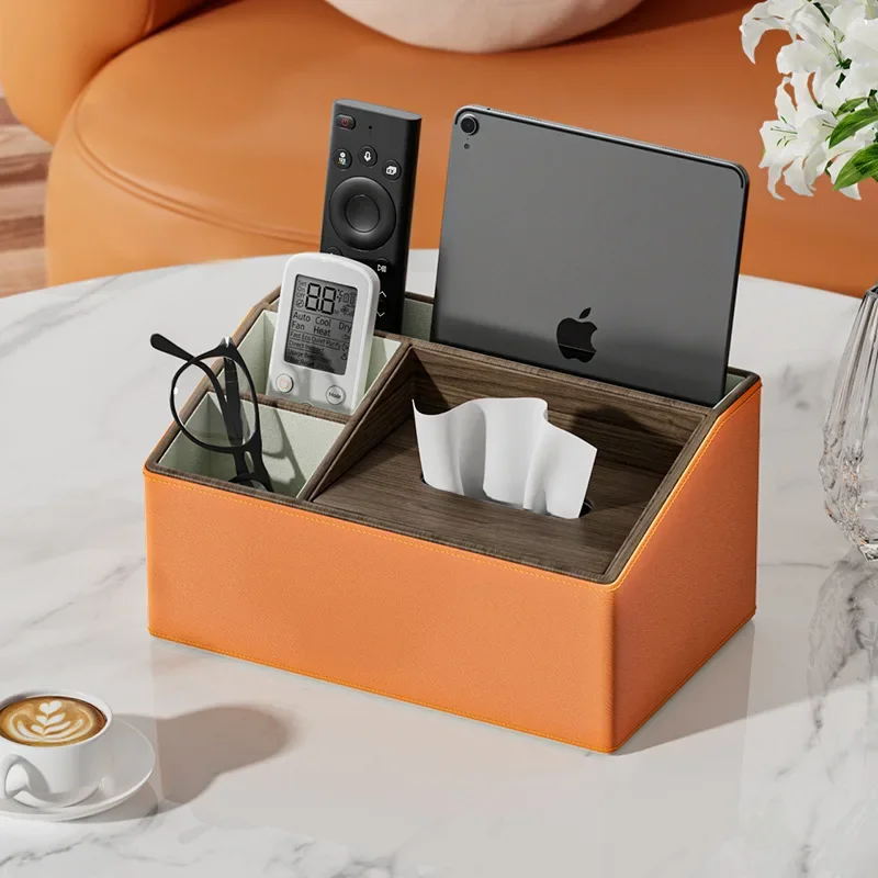

NEW Tissue Box Organizer Multi-Functional PU Leather Desk Storage Box for Remote Control Napkins Office Home with Divider
