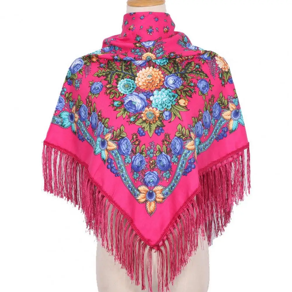 Ethic Style Floral Print Shawl Fringed Warm Fall Winter Neck Wrap Middle-Aged Elderly Women Square Blanket Scarf Chal Femenino