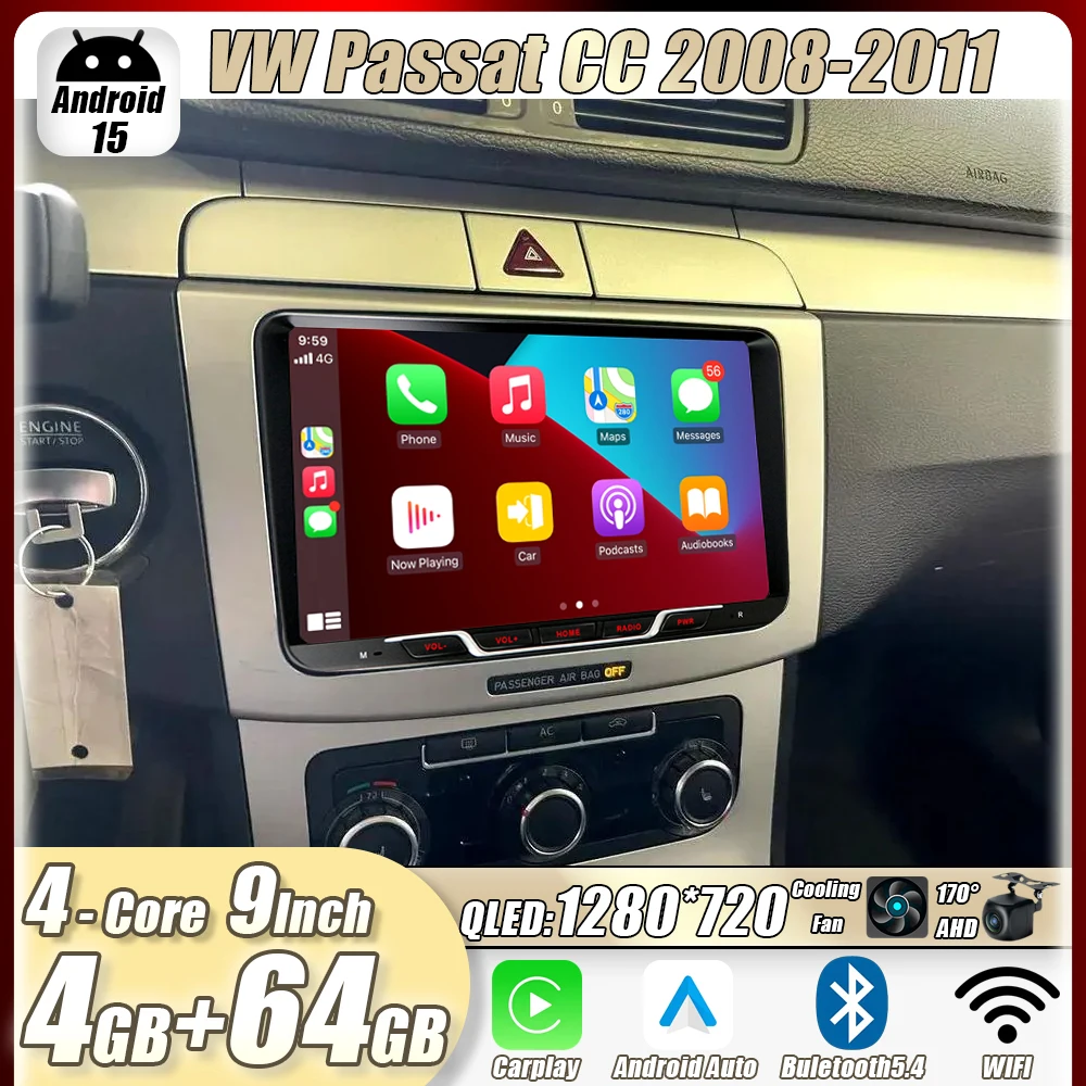 

4GB+64GB 9" For VW Passat CC 2008-2011 Car Stereo Radio Apple CarPlay Android Auto Head Unit GPS 4G+WIFI Navi Multimedia Player