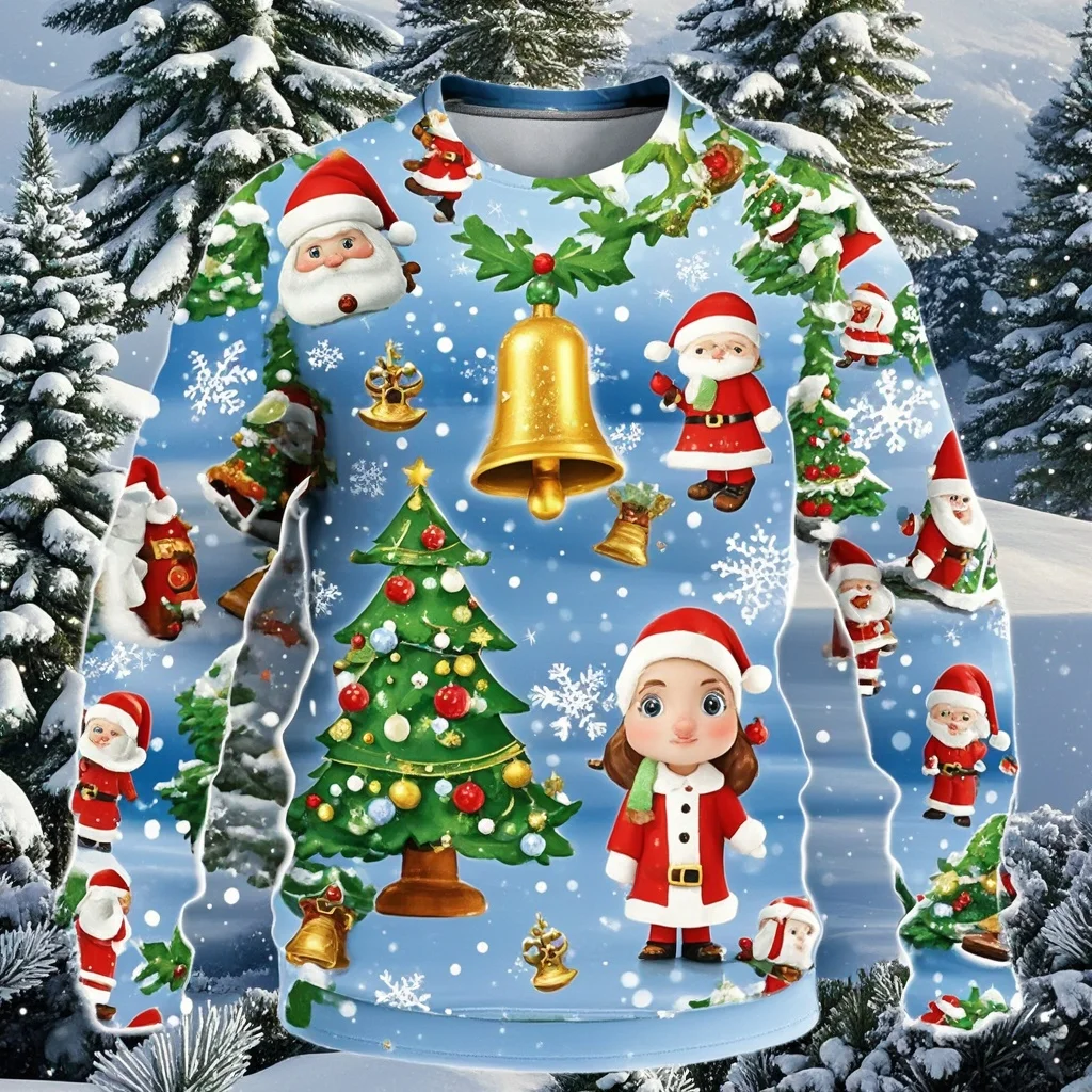 Fashion New 3D Print Merry Christmas Sweatshirts Santa Claus Christmas Trees Graphic Round Neck Hoodies Funny Mens Clothing Tops