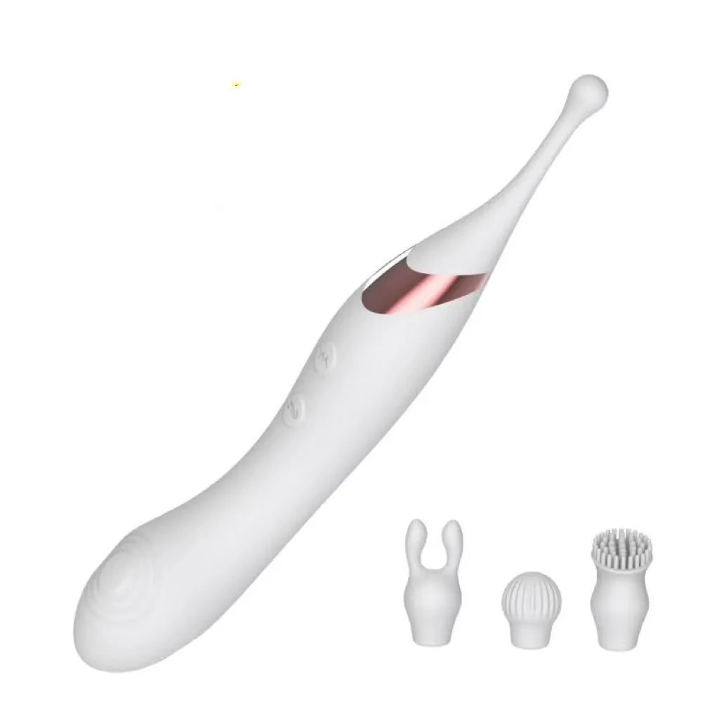 Dual Head Vibrating Wand Clitoral Stimulator Magnetic Charging Adult Massager with 4 Replaceable Heads for Women