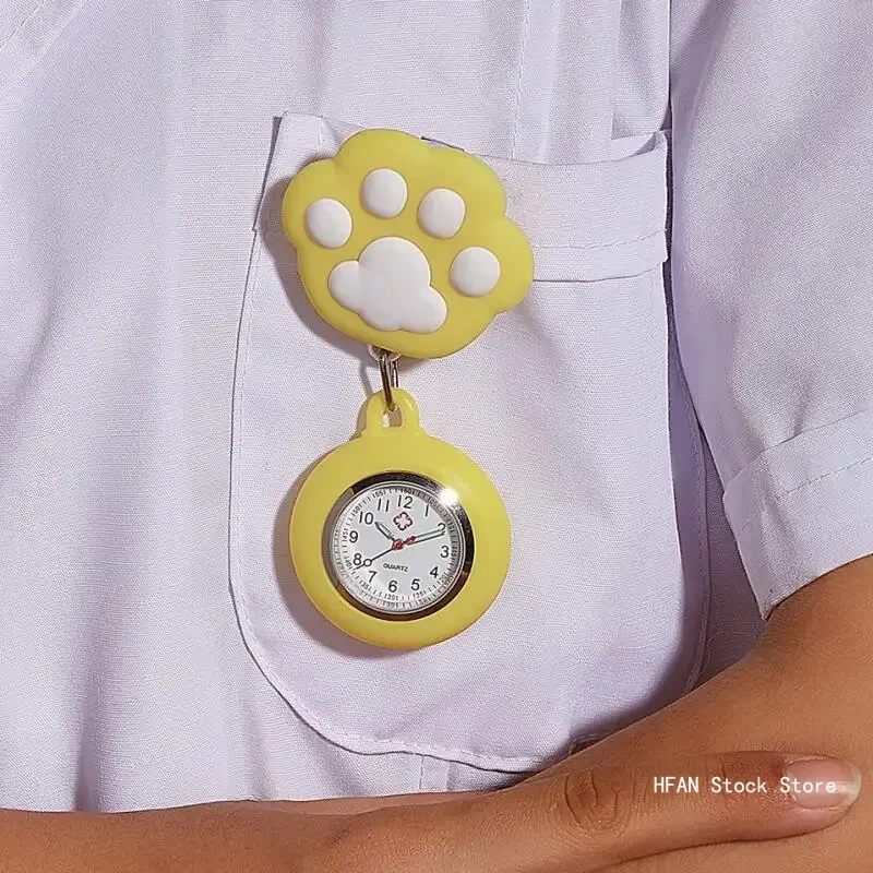 Cute Cat Paw Nurse Watch Brooch Silicone With Clip Retractable Telescopic Health Care Nurse Doctor Paramedic Medical Pocket