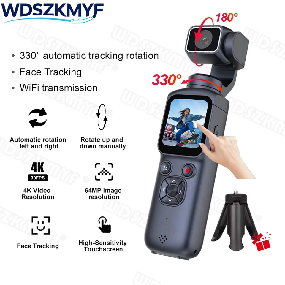 New 4K Action Camera 330° Face Tracking Gimbal Stabilizer 1.72 Inch Touch Screen 2400mah Wi-Fi Vlog Portable Sports Cam