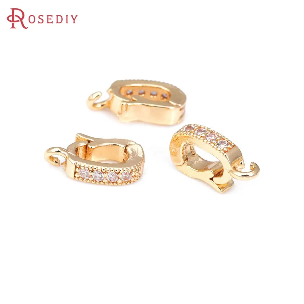 18K Gold Color Brass Zircon Pendants Connector Charms Snap Clip Clasps High Quality Diy Accessories Jewellery Making Materials