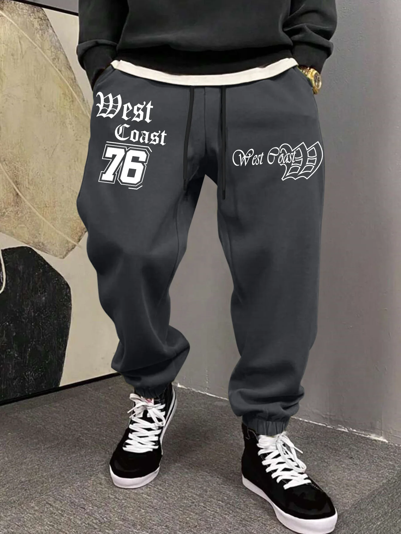 Men's Retro Hip Hop West Coast Typography Joggers Elastic Cuff Sweatpants Popular Vintage California Streetwear Casual Pants