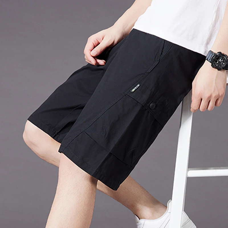 

Мужские хлопковые шорты-карго, летние брюки до колена с эластичной резинкой на талии, тонкие спортивные шорты для скалолазания, мужские повседневные шорты