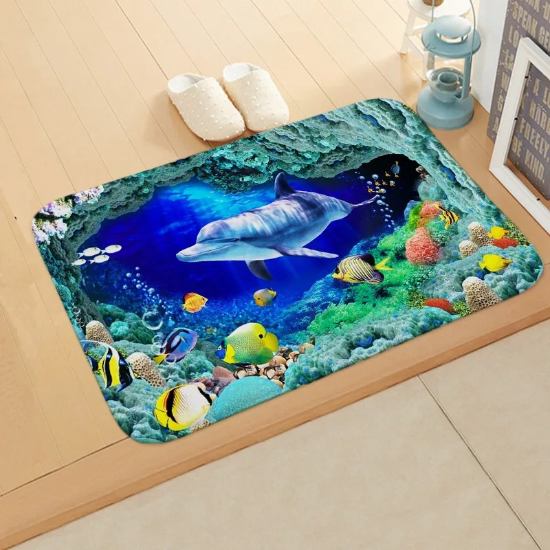 Dolphin marine life print floor mat kitchen bathroom absorbent mat home decoration bedroom living room entrance entrance carpet