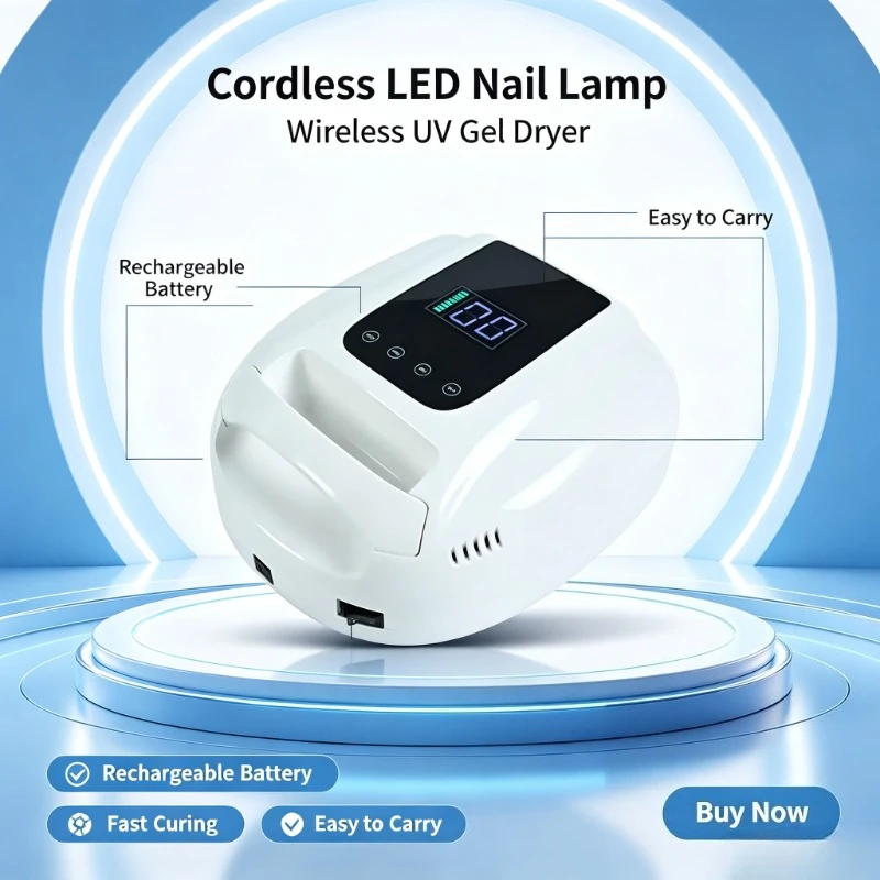 Home Nail Art Studio UV Dryer, New Cordless Rechargeable LED Lamp, Large Capacity Wireless Light for Gel Polish Curing