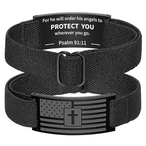 أساور آية الكتاب المقدس المتقاطعة بعلم أمريكي للرجال، مجوهرات بحزام مطاطي أخضر عسكري هدايا مسيحية للأولاد في سن المراهقة #5