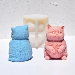 3D Fat Cat Silicone Candle Mold, Diy Standing Kitten Aromatherapy Gypsum Animal Crafts Cement Clay Mold, Soap Making Supplies,