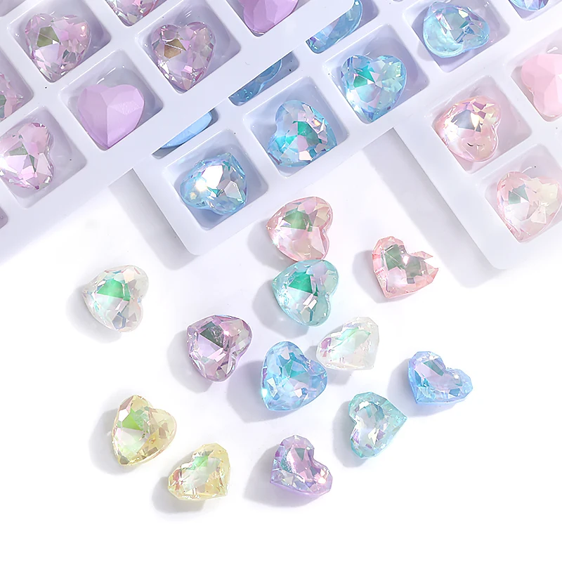 10mm Heart Pointback Crystal Glass Rhinestone Shiny Nail Charms Jewelry Making Stones Wholesale DIY Accessories