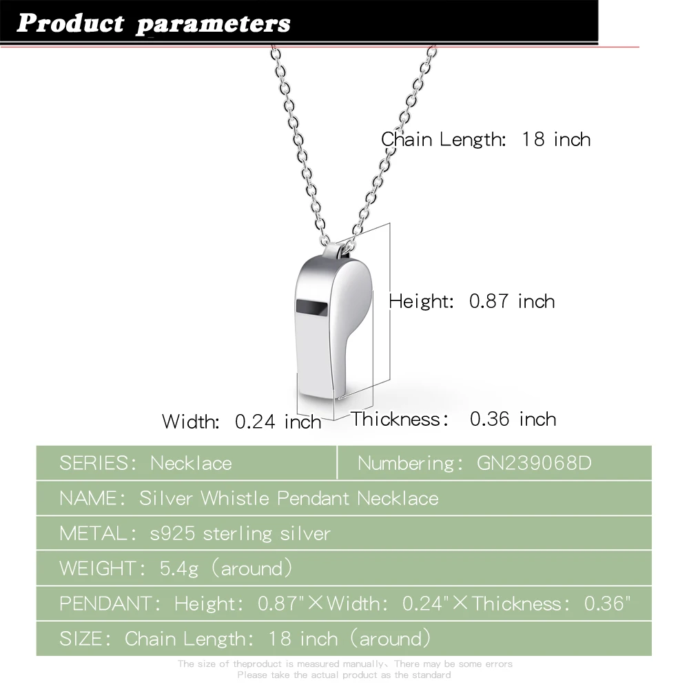 New Women's 925 Sterling Silver Necklace Creative Whistle Pendant Rolo Chain Necklace 18-20 inch Teen Girls Jewelry