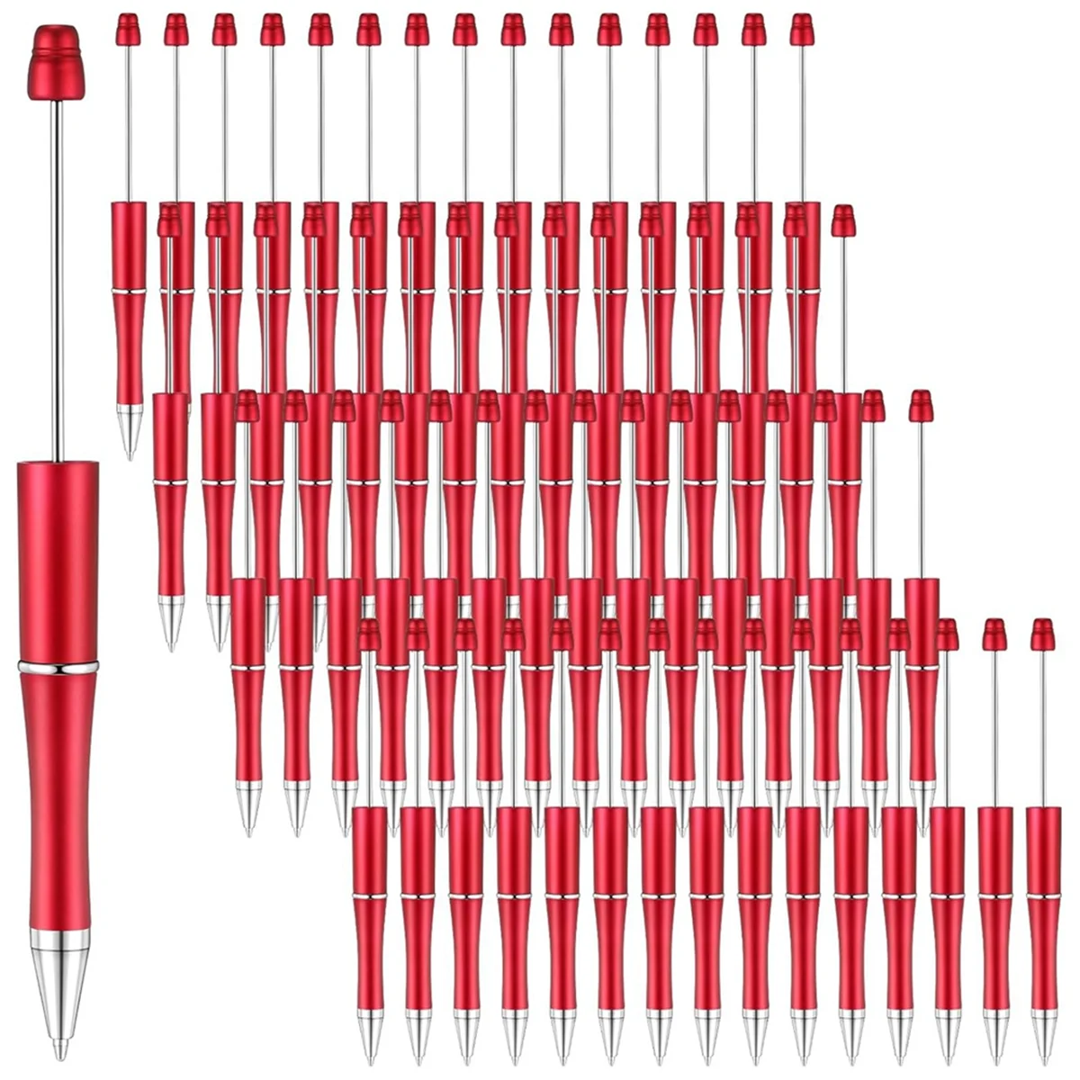 

60 Pcs Beadable Pens Bulk Bead Pen Cute Cool DIY Pens Black Ink Ballpoint Pens for Kids Girls Students Teacher,Red