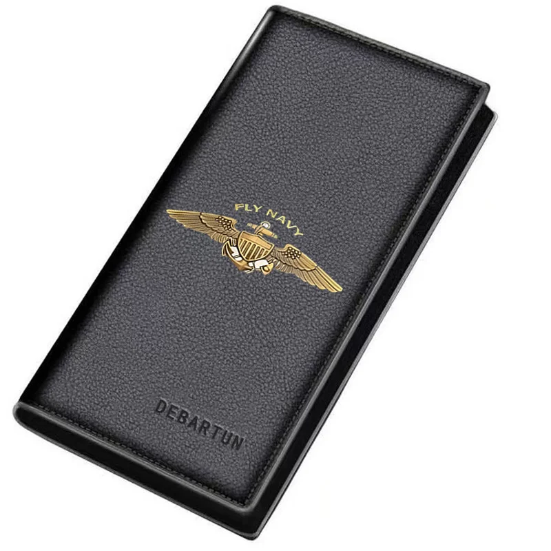 Golden wings,anchor,shield,,fly navy Men's Long Wallets Business Stylish Printing Design Casual Use Christmas Valentine's Father