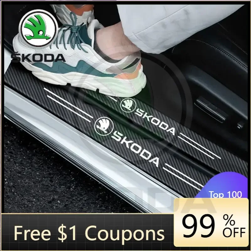 

Car Sticker 2026 New Carbon Fiber Door Sill Protector Leather Vinyl Stickers For Skoda Fabia Superb Yeti Octavia Rapid Kodiaq Mk