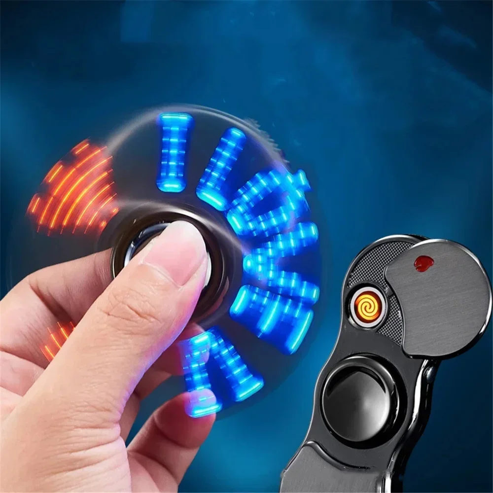 Hand Spinner USB Electric Lighter  LED Strips Finger Spinner Plasma Arc Lighters Metal Windproof Tungsten Turbo Pulsed Lighter view 6