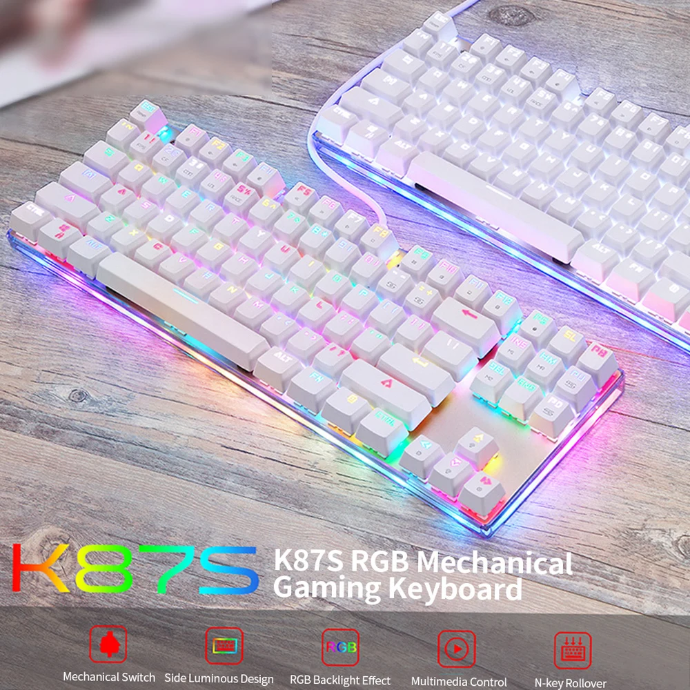 

Проводная механическая игровая клавиатура K87S, 87 клавиш, RGB LED подсветка, полная защита от фантомных нажатий, механические переключатели, мультимедийные функции, эргономичный дизайн