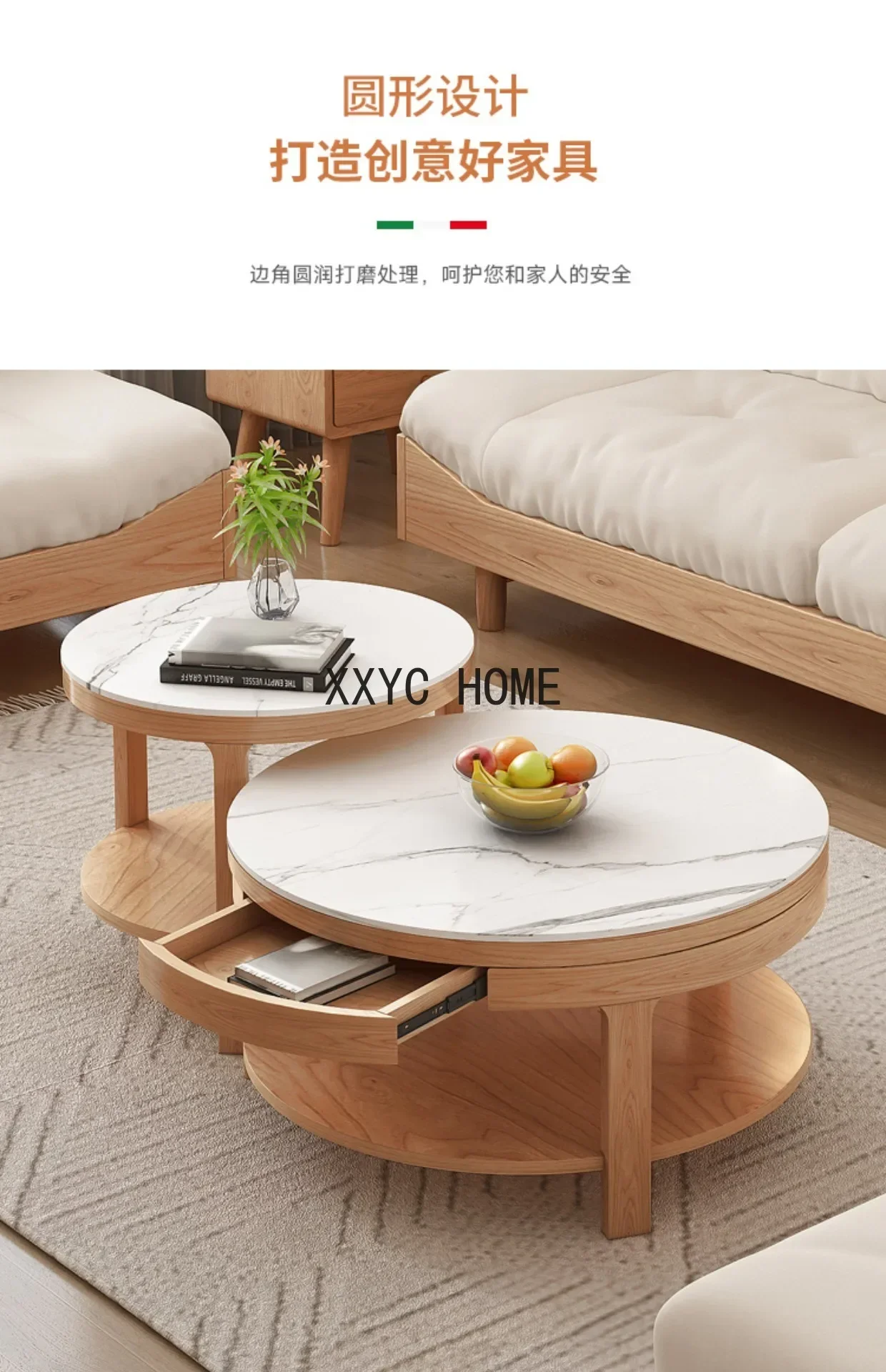 Tavolino da caffè in lamiera di pietra Combinazione di mobile TV Tavolo da tè semplice in legno massello di marmo