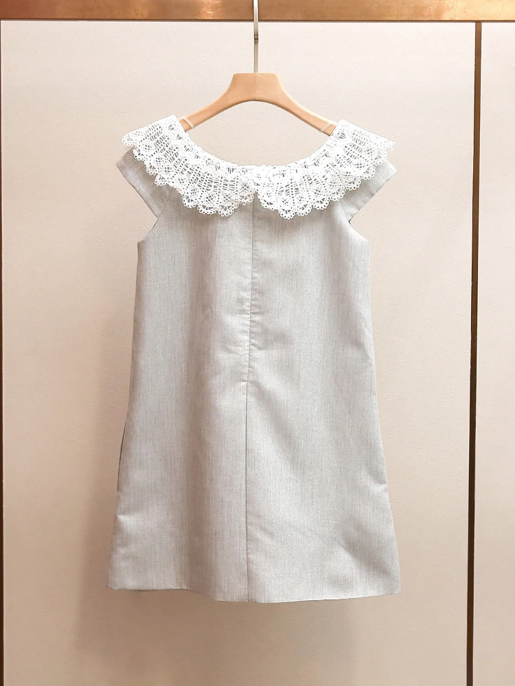 High End Women's Summer New Style Ladylike Temperament Versatile Lace Patchwork Ruffle Collar Dress for Women