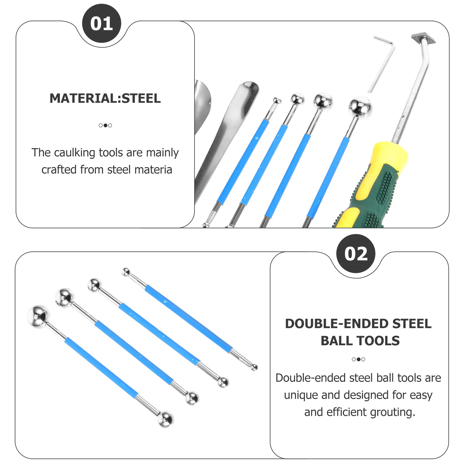9 قطعة مجموعة أدوات السد الفولاذ المقاوم للصدأ أدوات الحشو مزدوجة نهاية للبلاط المشترك التشطيب السد ضغط مجموعة أداة السيليكون #4