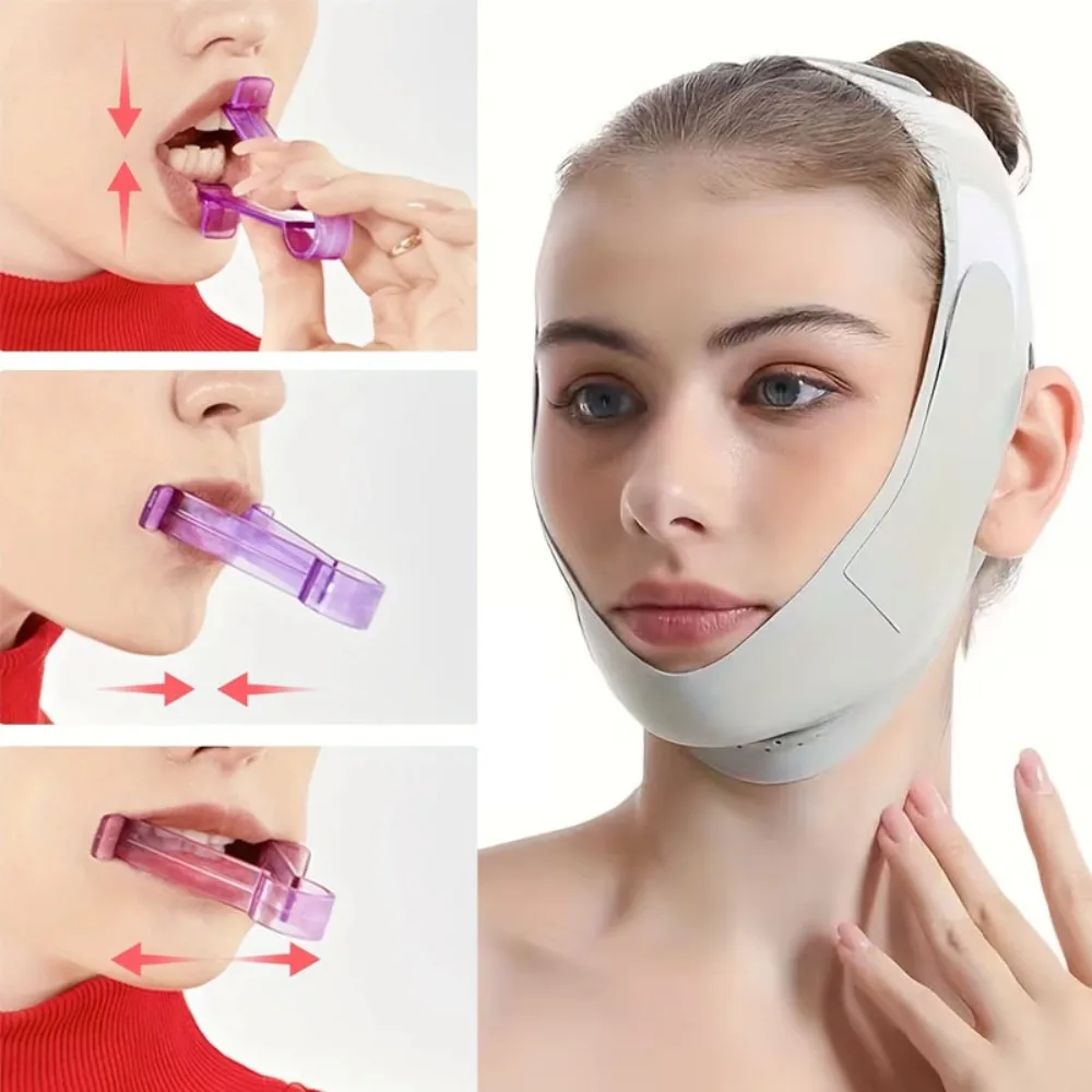 2 قطعة أشرطة رفع الوجه الفك معدات التمرين مزدوجة الذقن المخفض الخامس على شكل تشديد حزام الوجه أداة تمرين الوجه الفك #2