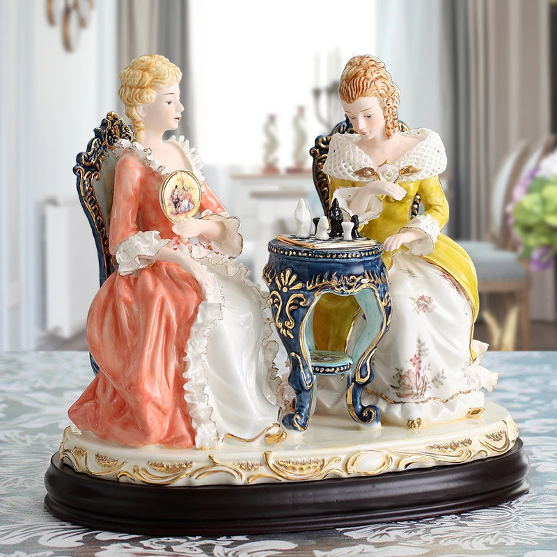 Lady Afternoon Tea Ceramic Character Ornament Modern Pure Handmade Exquisite