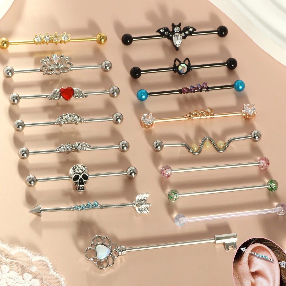 1Pcs 14G 38mm Edelstahl Industrielle Barbell Ring Ohr Gerade Barbell Stud Knorpel Ohrring Helix Körper piercing Schmuck