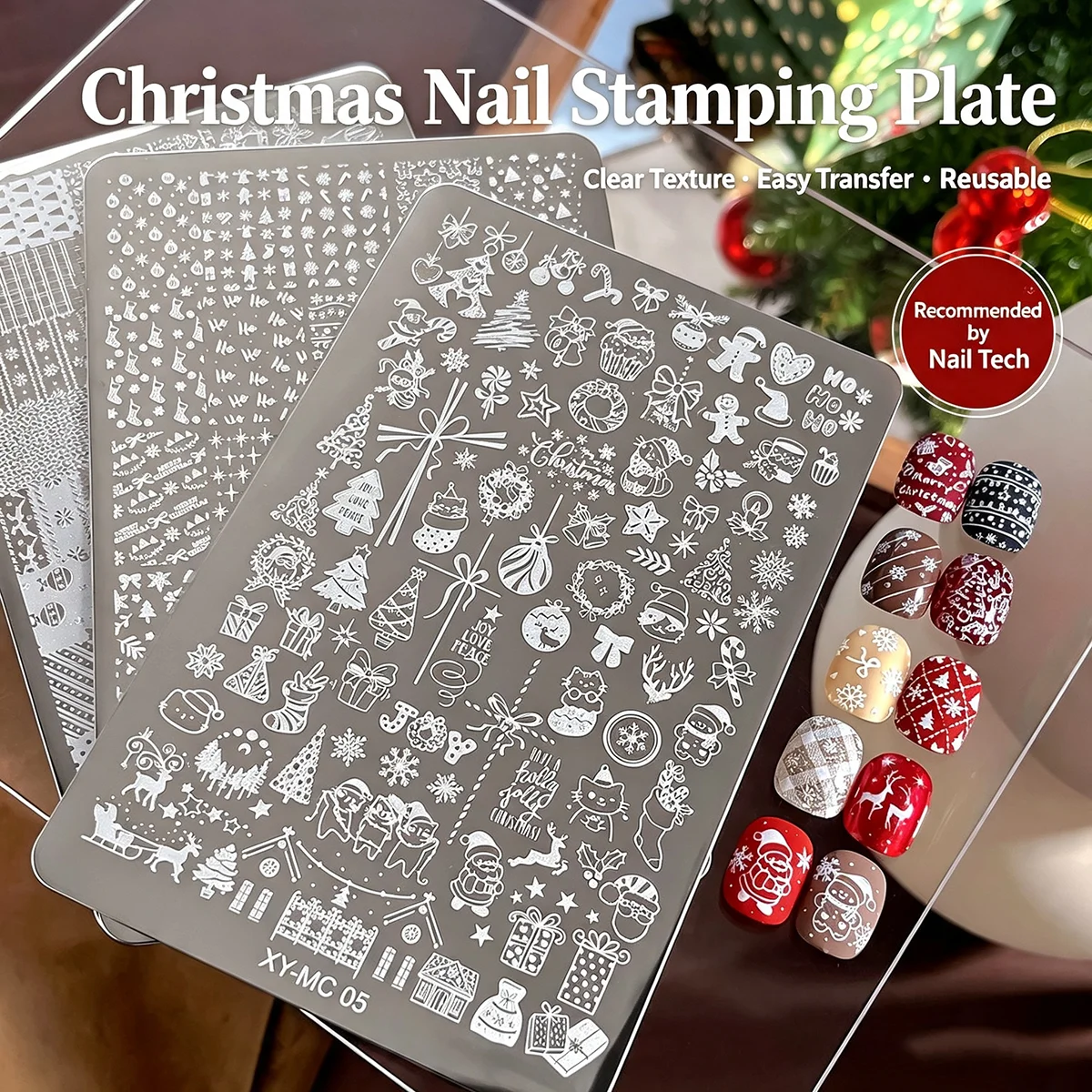 Gotische Buchstaben Nagelkunst Transferdruck Stahlplatte Nagelkunst Silikonstempel Weihnachtsserie Maniküre-Werkzeug Vorlagen – Detail 9