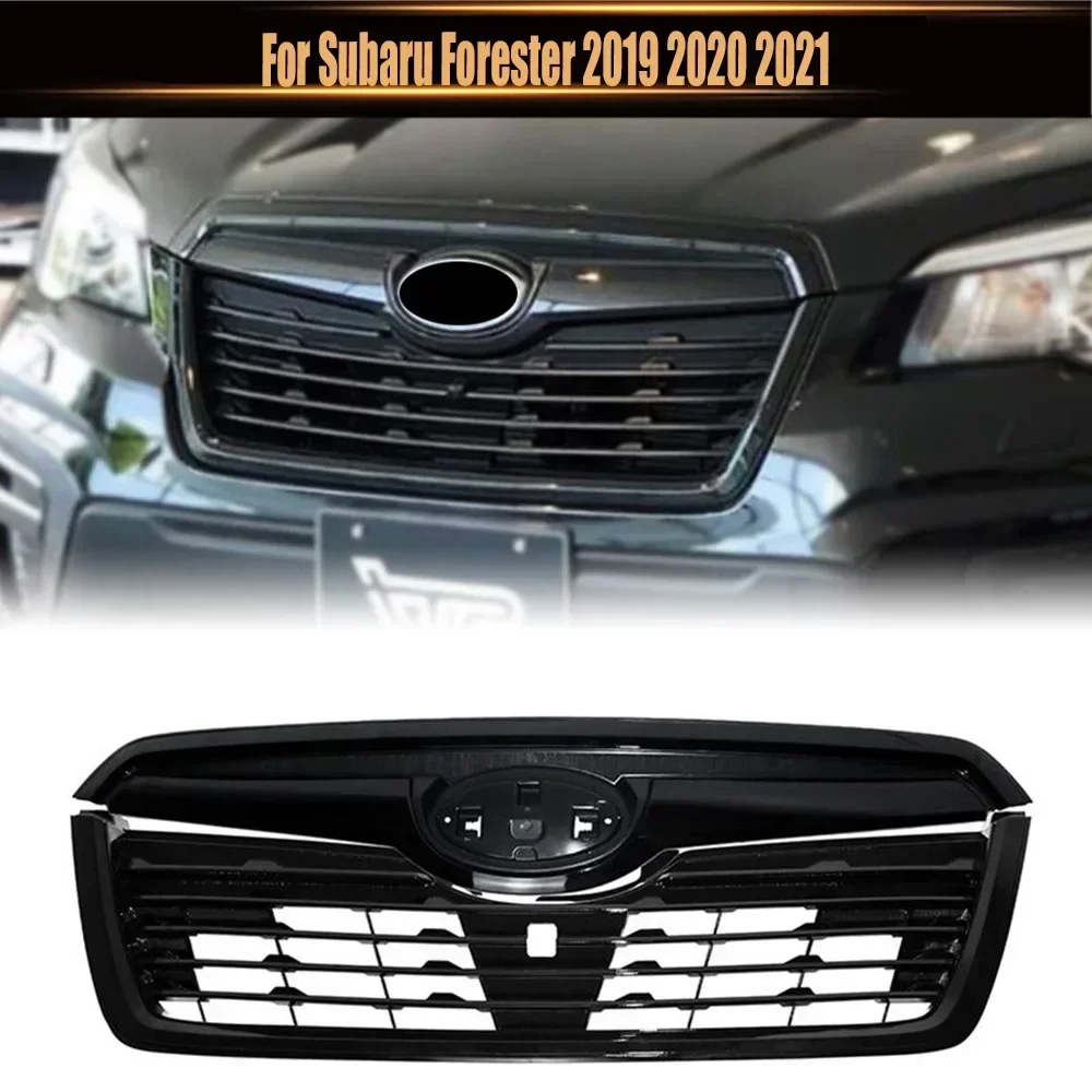 

For Subaru Forester 2019 2020 2021 Upper Bumper Grille Racing Grills Abs Oem Style Front Grill Mesh Kit GLoss Black