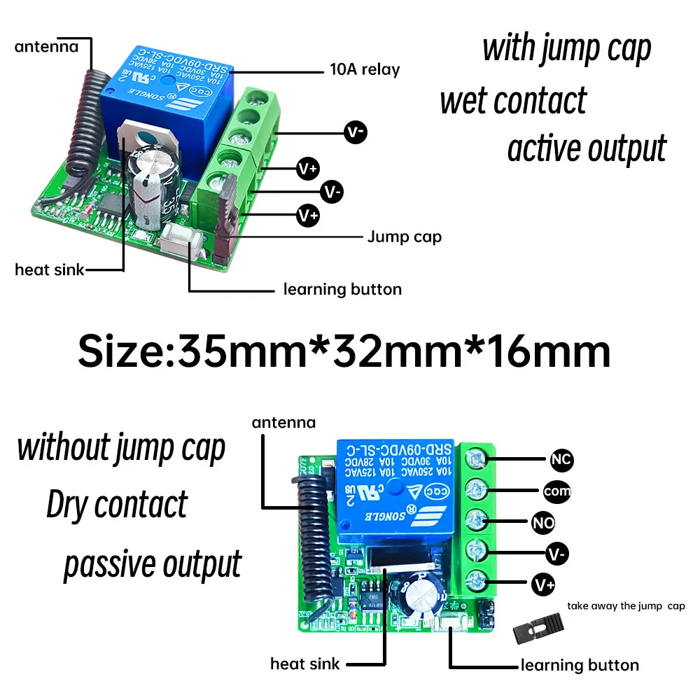 433Mhz RF Wireless Remote Control Module DC 12V 24V Dry Contact Wet Contact Relay Receiver Transmitter,Led Electromagnetic Door