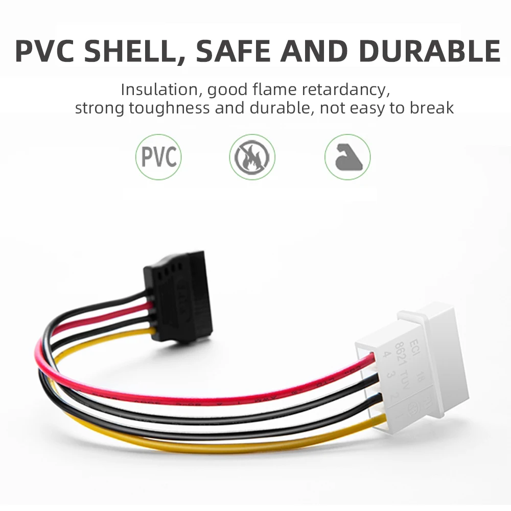 IDE Molex 4 Pin to SATA 2 Serial HDD Power Adapter Cable Hard Drive Connector Male to Female Molex SATA Extension Cord