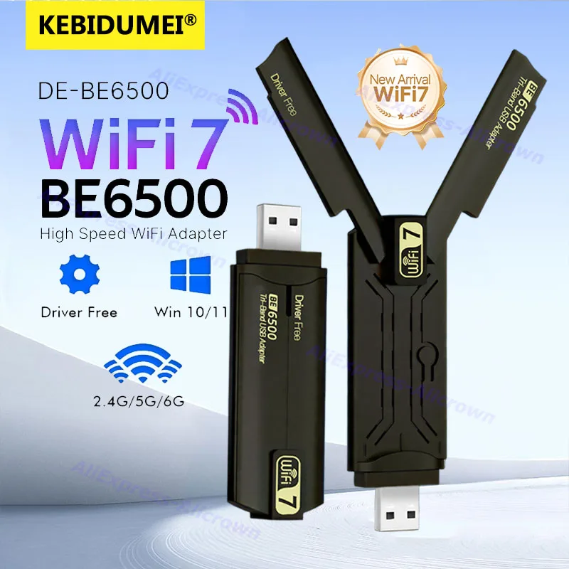 BE6500 WiFi 7 USB WiFiアダプター 6500Mbps USB 3.0 802.11BE WiFiドングル トリバンド 2.4G/5G/6GHz ネットワークカード Win10/11 ドライバー不要