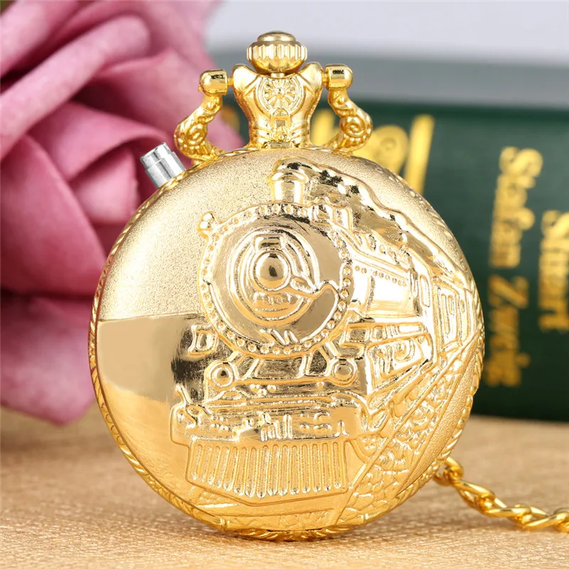 Steampunk LED Light Clock Train Locomotive Men Women Quartz Pocket Watch Arabic Numerals Display Pendant FOB Chain Gift